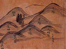 Hata no Nagatane's map of the old shrine buildings on the mountaintop